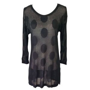 White House Black Market Black 3/4 Sleeve Sheer Mesh Polka Dot Tunic Top Size M